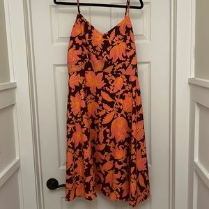 Loft pink orange print a line spaghetti strap dress